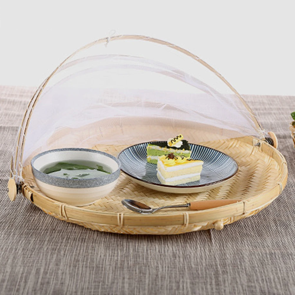 

Hand-woven insect-proof basket,with gauze net,vegetable and fruit bread basket,picnic household food dust cover,fast delivery