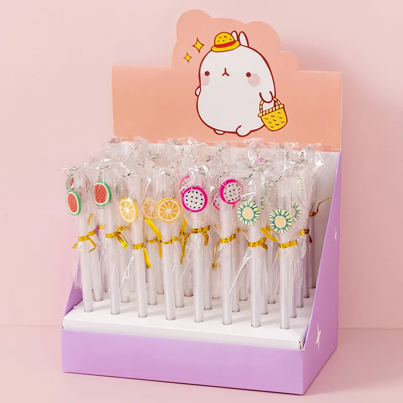 

40 pcs/lot Cute Fruit Pendant Gel Pen 0.38 mm black ink Neutral Pen School Office writing Supply Promotional Gift