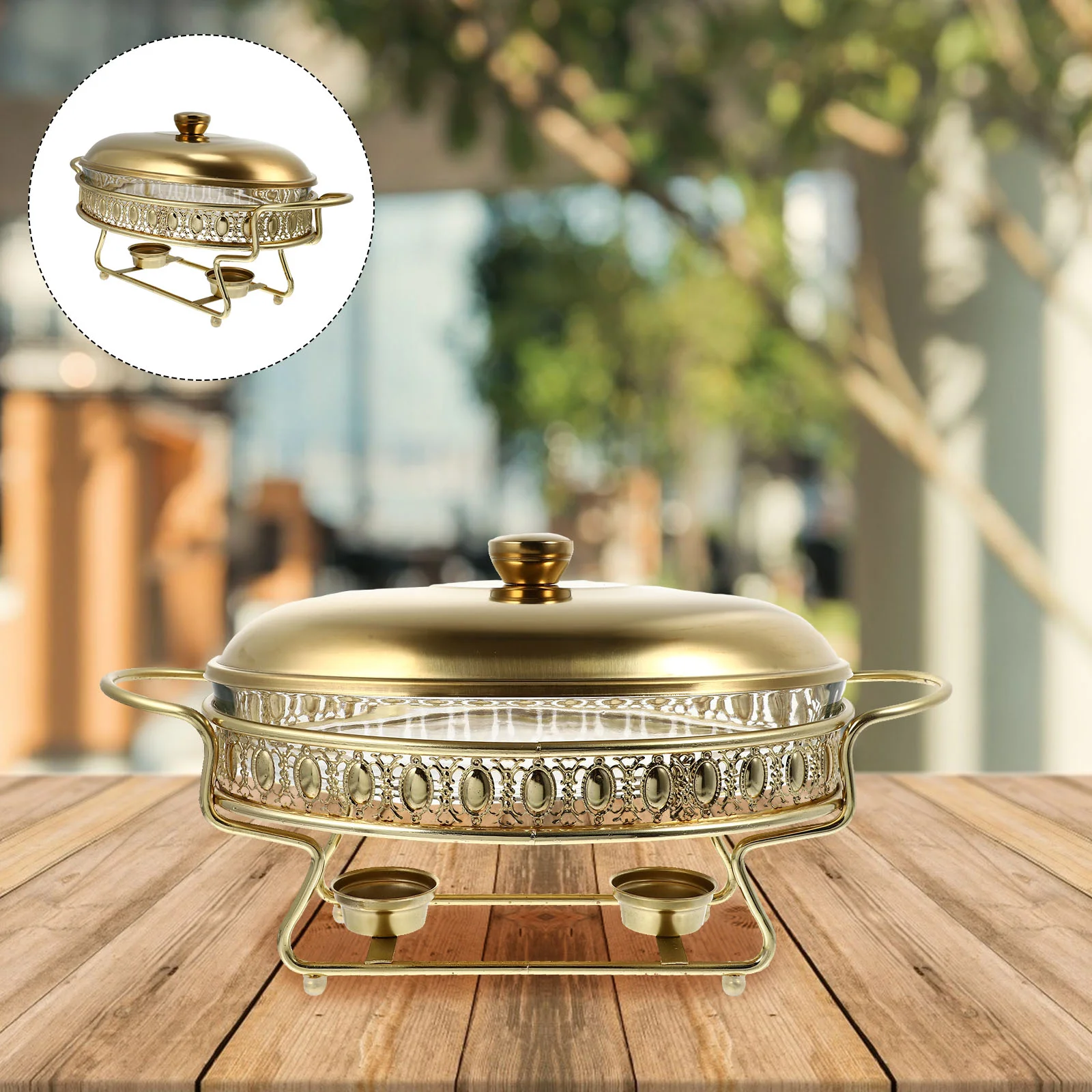 

1Pc Buffet Heating Stove Food Heating Container for Hotel Restaurant (Gold)