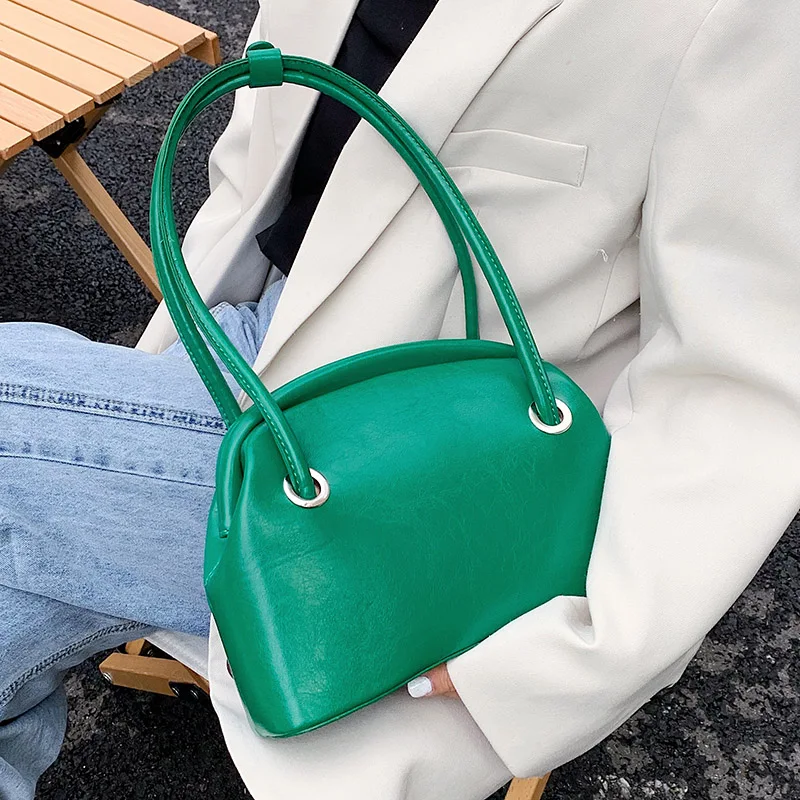 

Green Design PU Leather Shell Shoulder Bags for Women 2021 Summer Ladies Luxury Branded Tendy Underarm Handbags and Purses