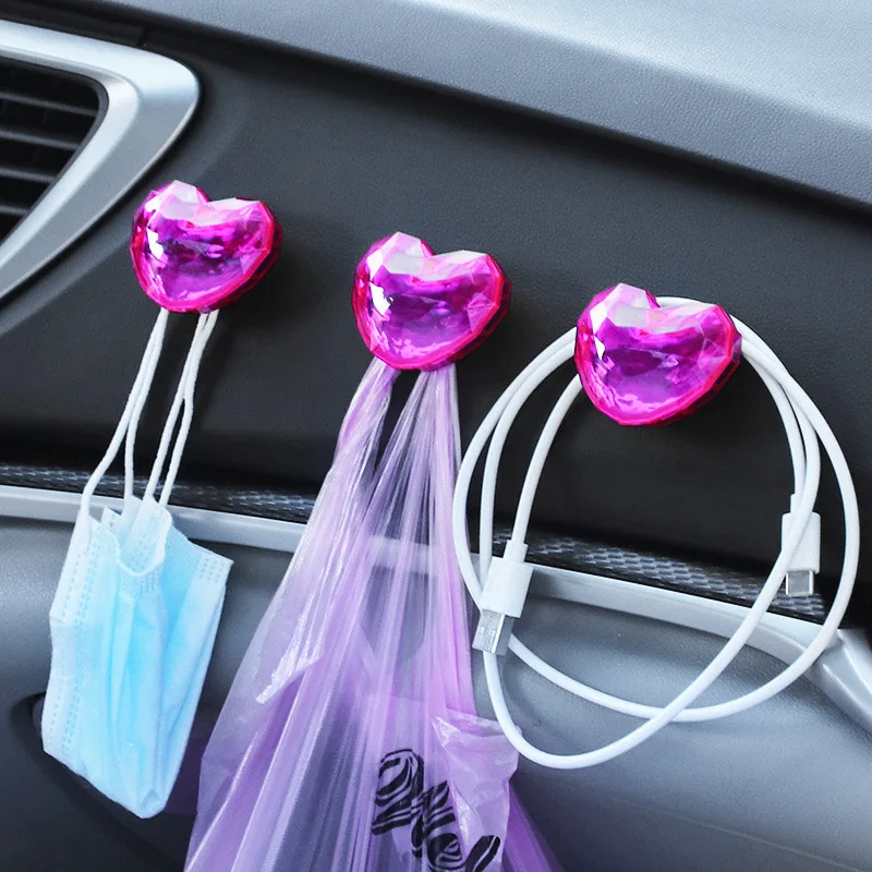 

Car Hooks Organizer Storage Hanger for USB Cable Headphone Key Storage Car Accessory Car Adhesive Hook Hanger Mini heart