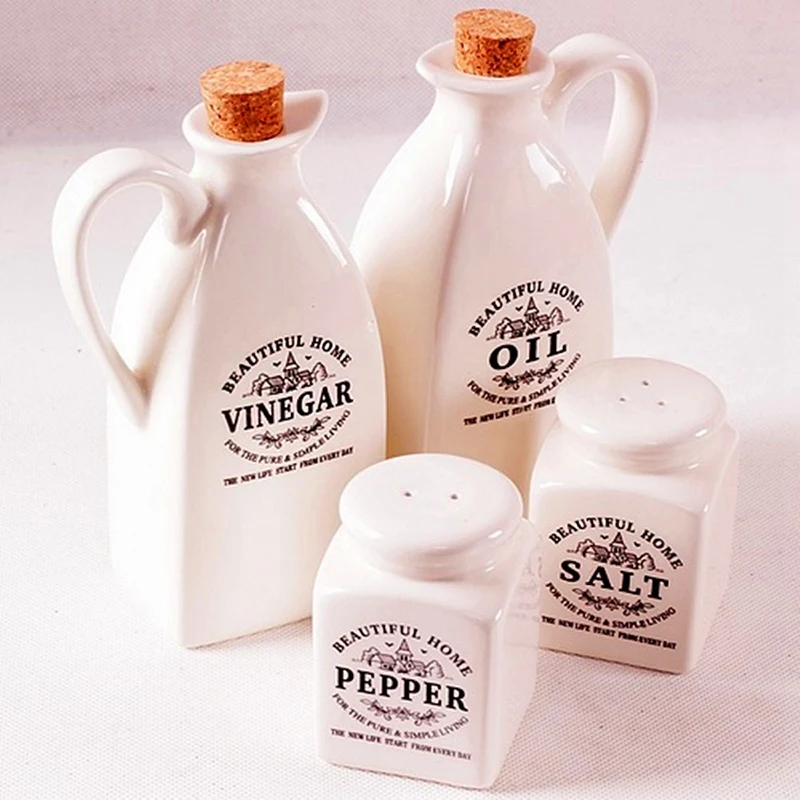 Горячая продажа 4 шт Керамическая баночка специй с деревянной пробкой кухонная