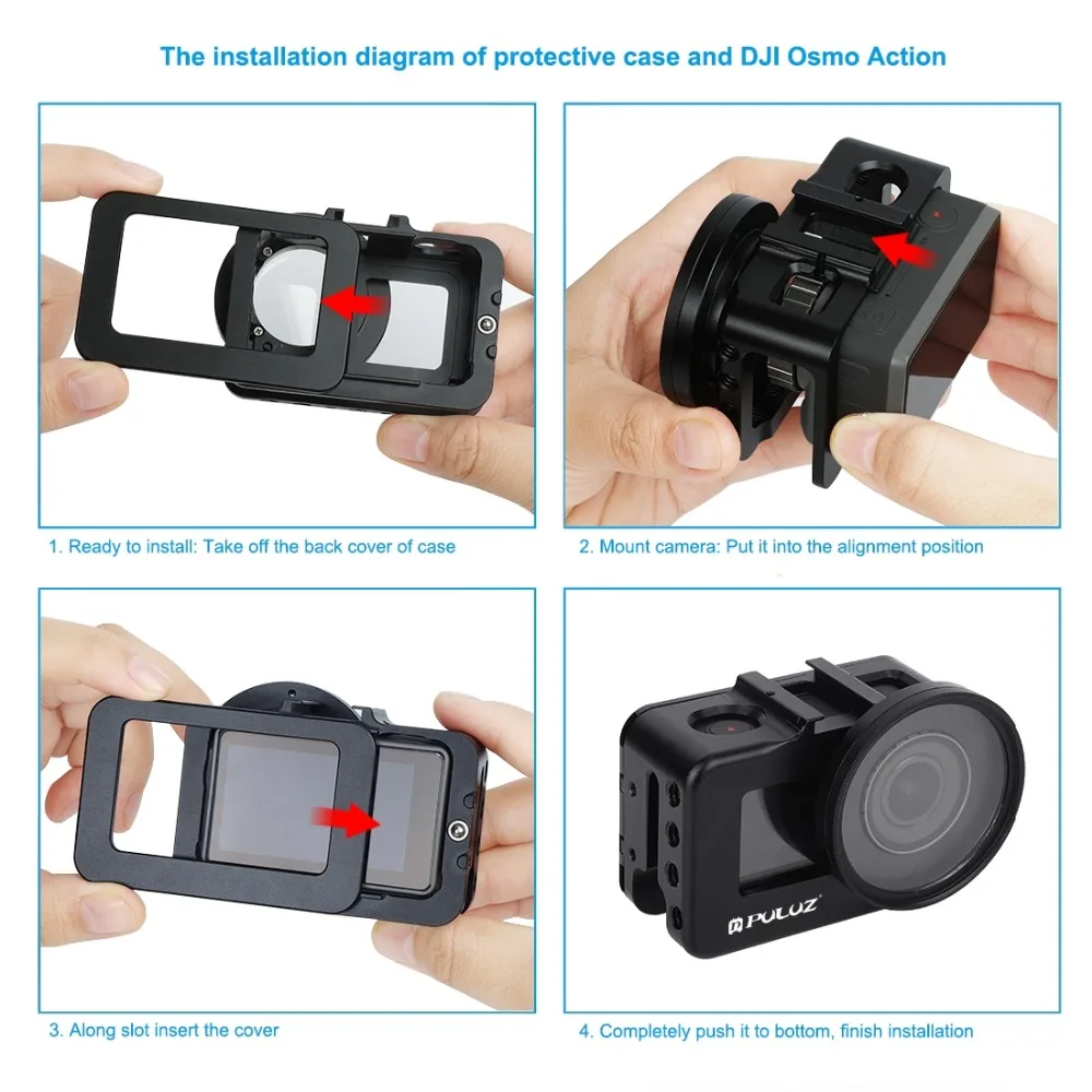 

LANBEIKA Housing Shell CNC Aluminum Alloy Protective Cage 52mm UV Lens Cold-shoe Base Adapter for DJI Osmo Action Accessory