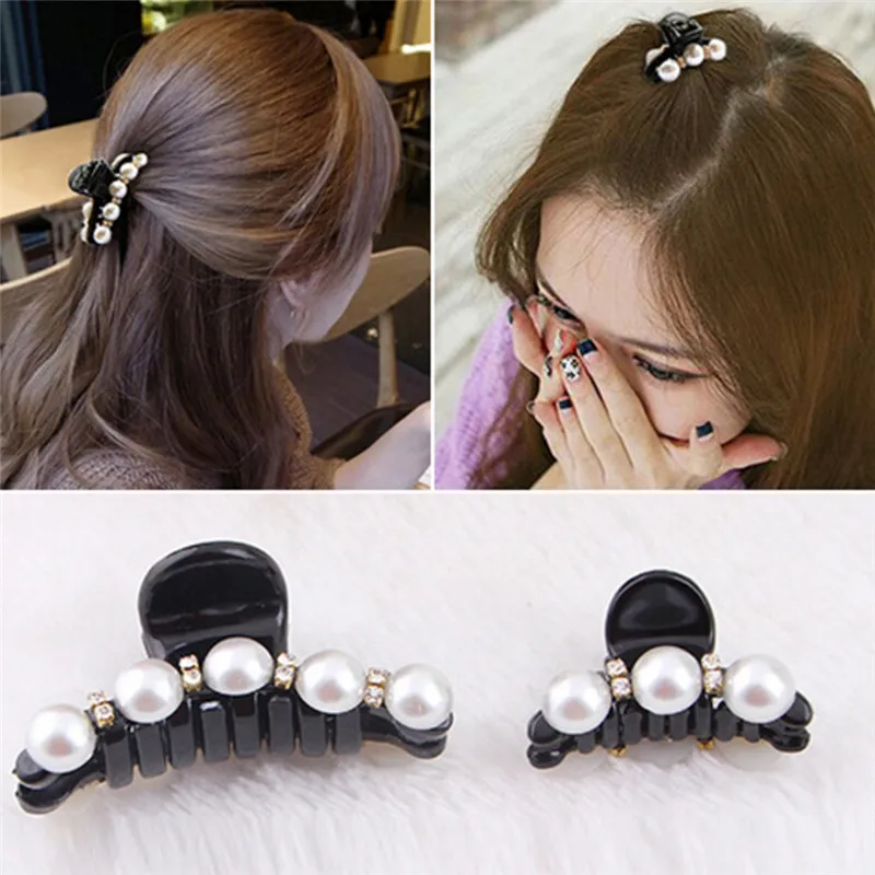 

2pcs Elastic Barrette Fashion Crab Hair Claws Imitation Pearl S M Plastic Pearl Lady Headwear Accessories For Women Hairpins