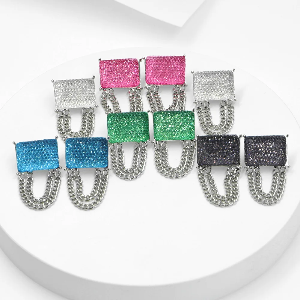 

Korea New Bling Resin Crystals Fashion Women Earrings Chains Hanging Stud Earrings Jewelry for Bridal Wedding Earrings Bijoux