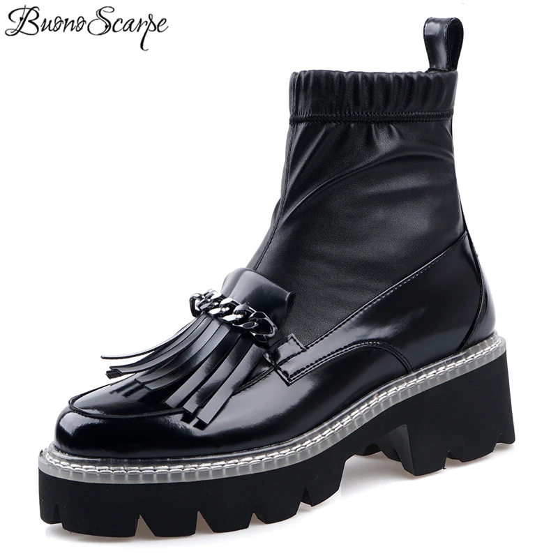 Женские ботильоны с металлическими цепочками Buono Scarpe черные на платформе