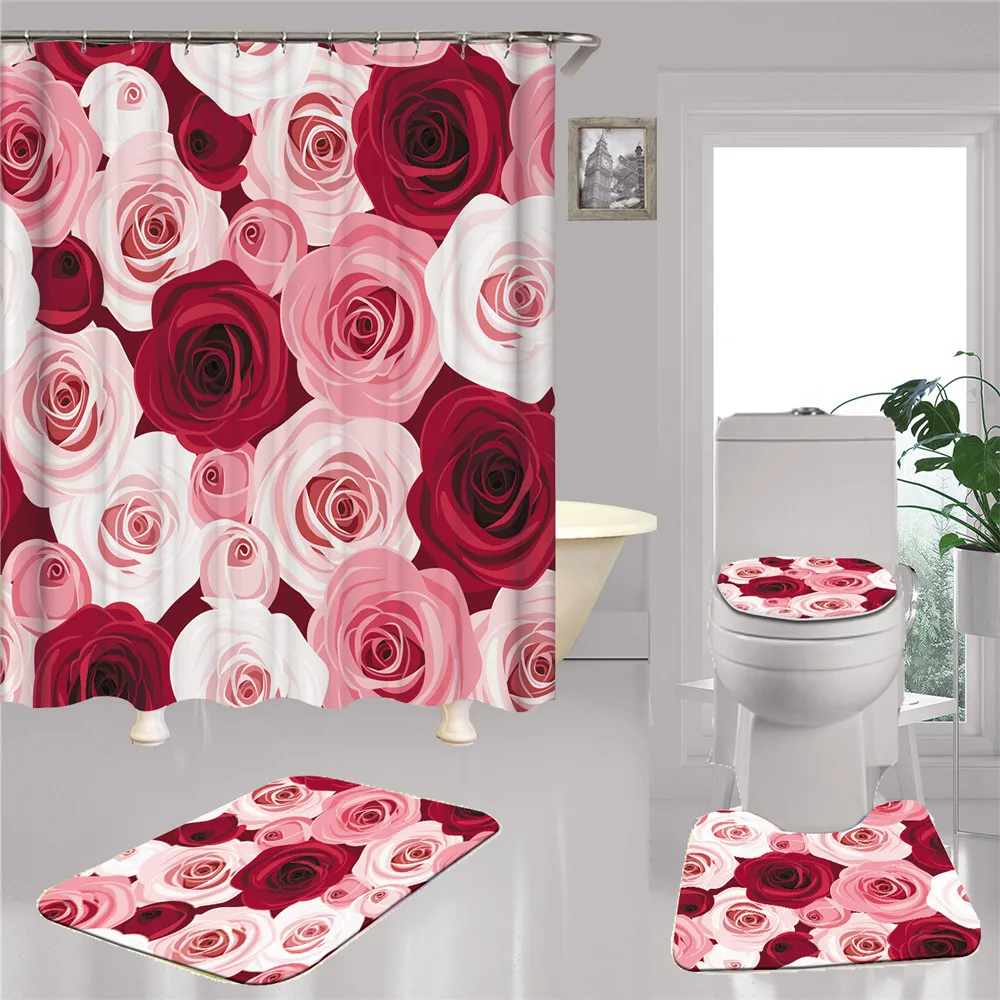 

Водонепроницаемая шторка для душа, 3D занавеска для ванной с принтом роз, Противоскользящий коврик для ванной, коврик для туалета, домашний д...