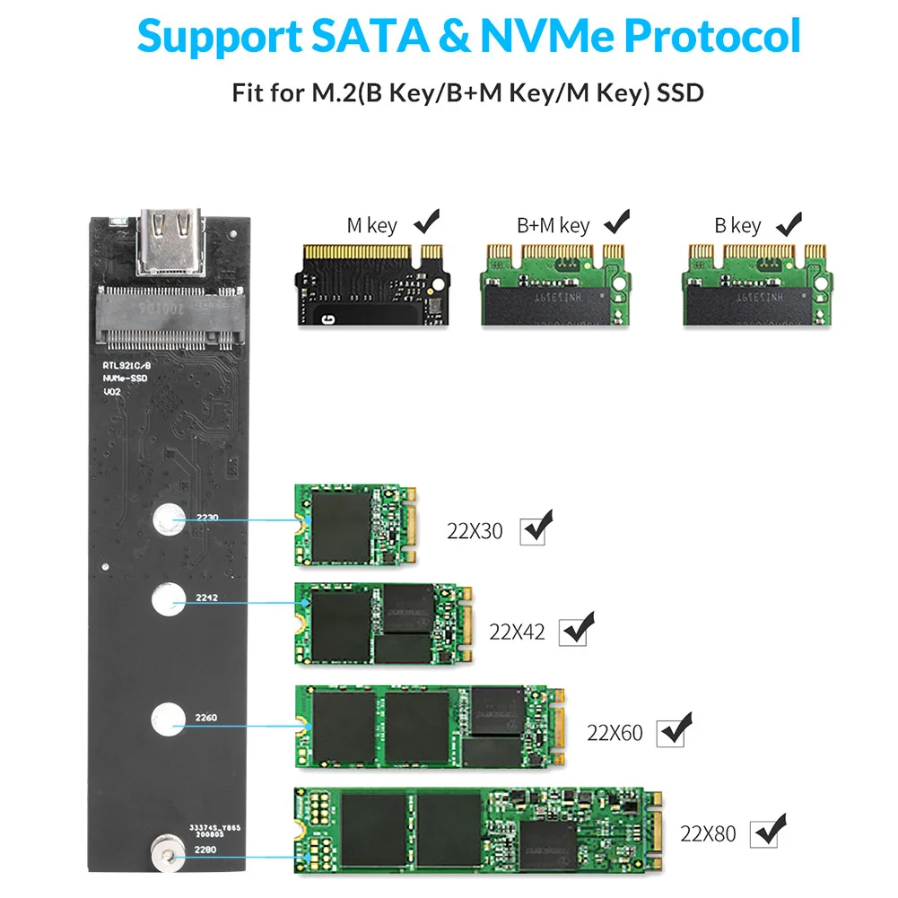 10 Гбит/с USB Type C M.2 SSD Внешний корпус коробка NVME PCIE NGFF SATA M/B Ключ жесткий диск