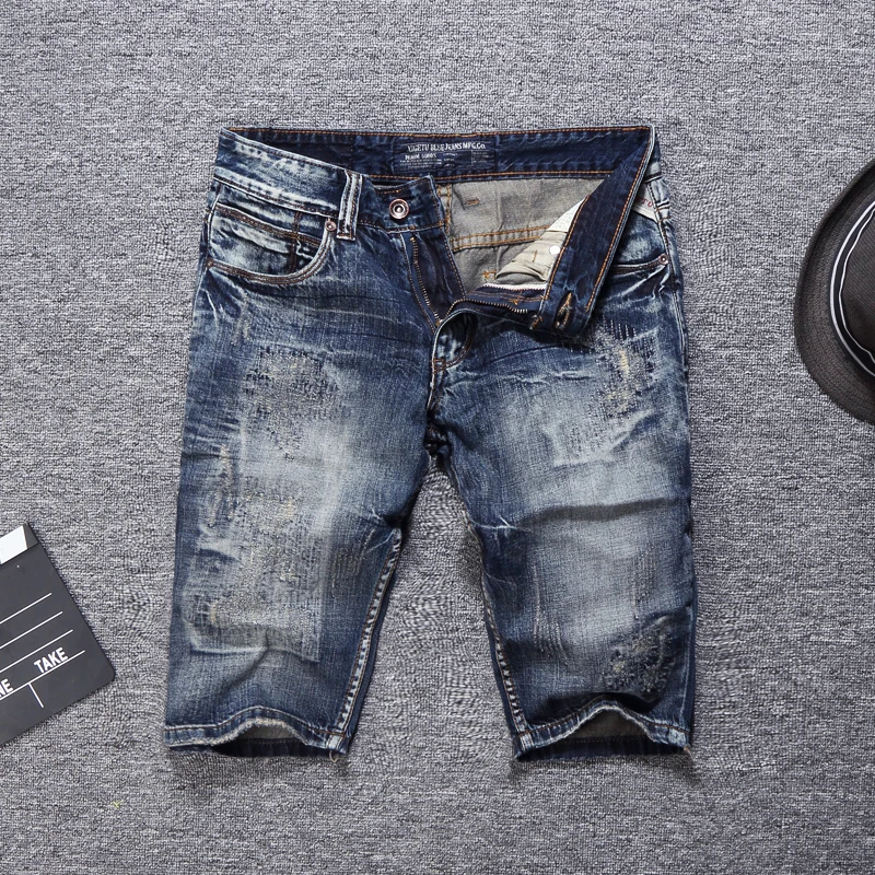 Newly Summer Fashion Men Jeans High Quality Retro Blue Casual Cotton Ripped Denim Shorts Hombre Vintage Designer Short Jeans Men