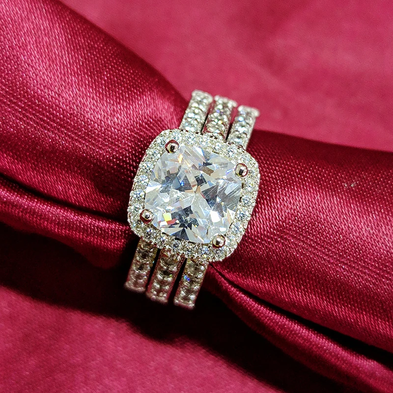 

Moonso 925 Sterling Silver Ring Set Engagement O Finger For Women Wedding Engagement Bridal Groom Women 2021 New Jewelry R4210XS