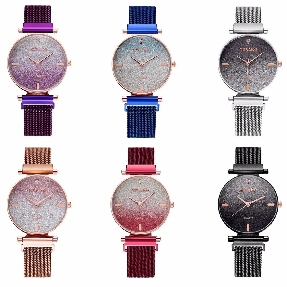 

YOLAKO Brand Women Magnet Buckle Starry Sky Gradient Color Watch Luxury Ladies Stainless Steel Quartz Clock Relogio Feminino