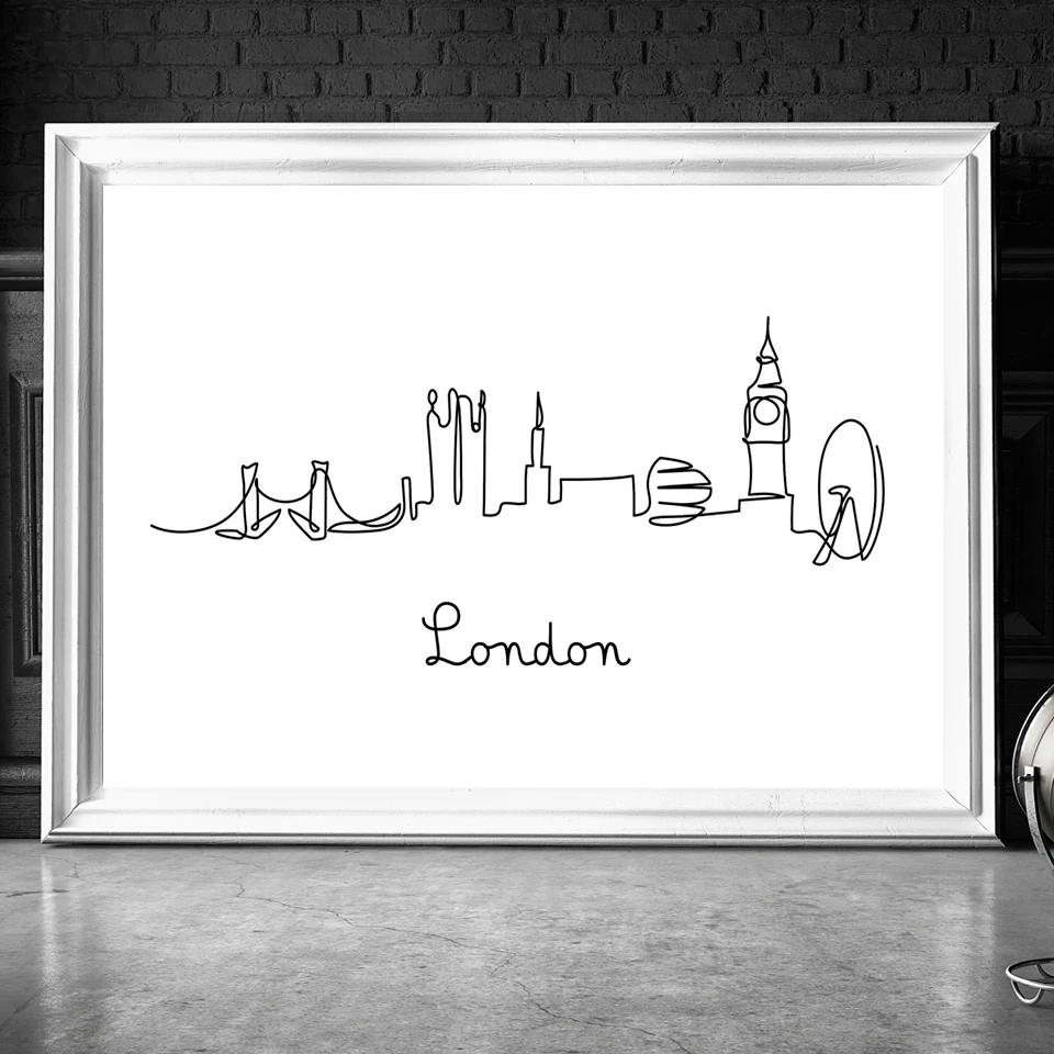 City London Нью Йорк проведенными линиями холст картины плакат Nordic черный белый цвет