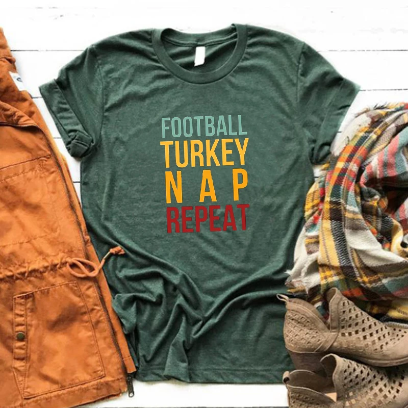 

Football Turkey Shirts Women Funny Thanksgiving Vintage Graphic Tees Thankful Print Women Sexy Tops Gothic 100% Cotton