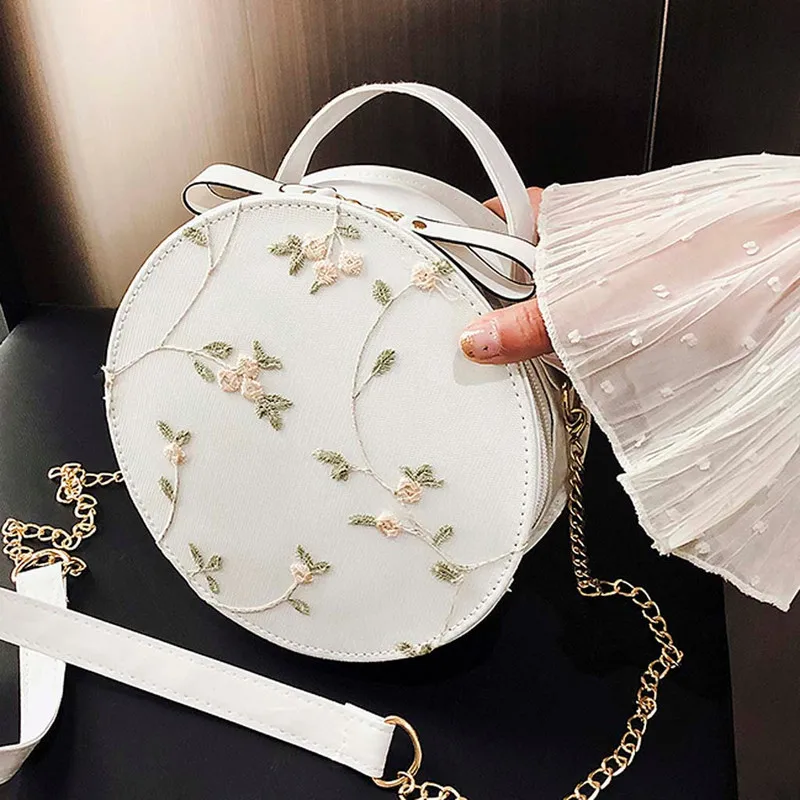 

Women Shoulder Bags Brand Designer Handbags Women's Fashion Lace Fresh Handbag Crossbody Bag Solid Color Small Round Bag Clutch