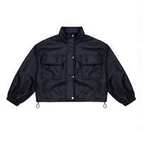 kids girls black fashion pu leather jackets autumn long sleeves zipper pockets coat children outerwear girls jacket 3 14 years
