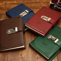 pu leather a5 planner retro notebooks and journals diary with lock agenda password note books for school notebooks supplies