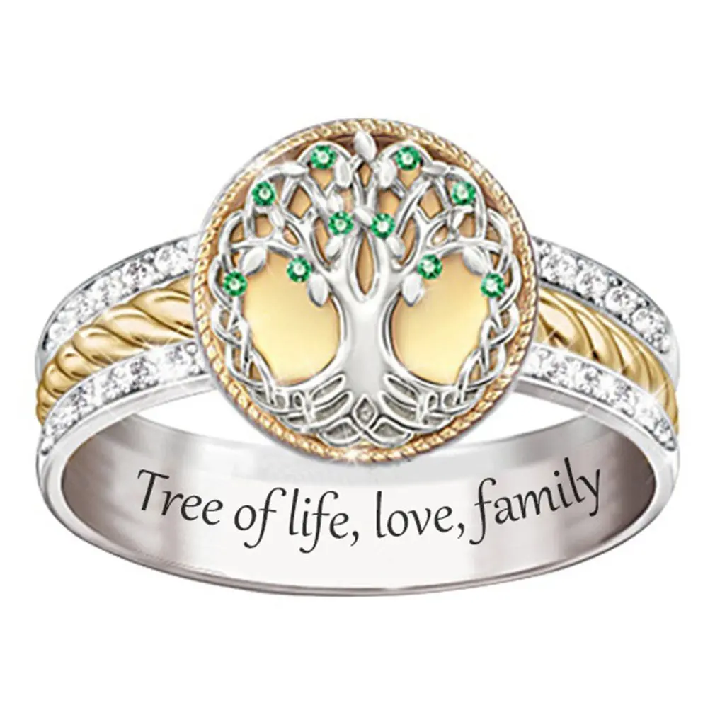 

2021 New Fashion Crystal Rings for Women Two-tone Gold Plated Tree of Life Women's Ring Wedding Jewelry Gifts Bride Accessories