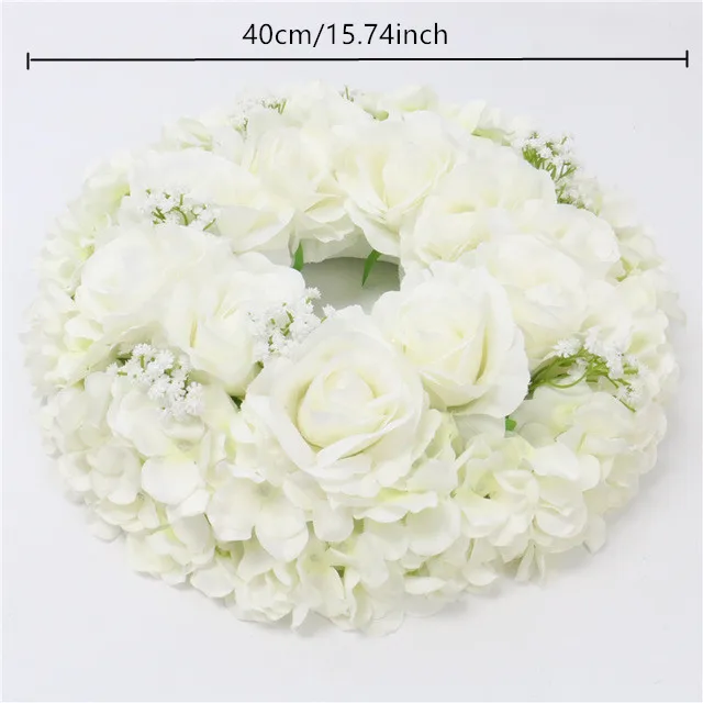 White 40cm wreath 35/40/50 искусственный цветок, стол, центральный венок, вечерние, свадебные декорации, дорога, свинец, цветок, шар, роза, Гортензия, Гипсофила - Цвет: White 40cm wreath