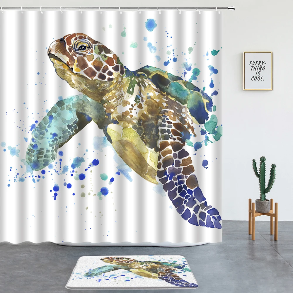 

Cartoon Animals Sea turtle Print Shower Curtains Set Rugs Kids Room Decor Bath Mats Festival Bathroom Screen Entrance Door Mat