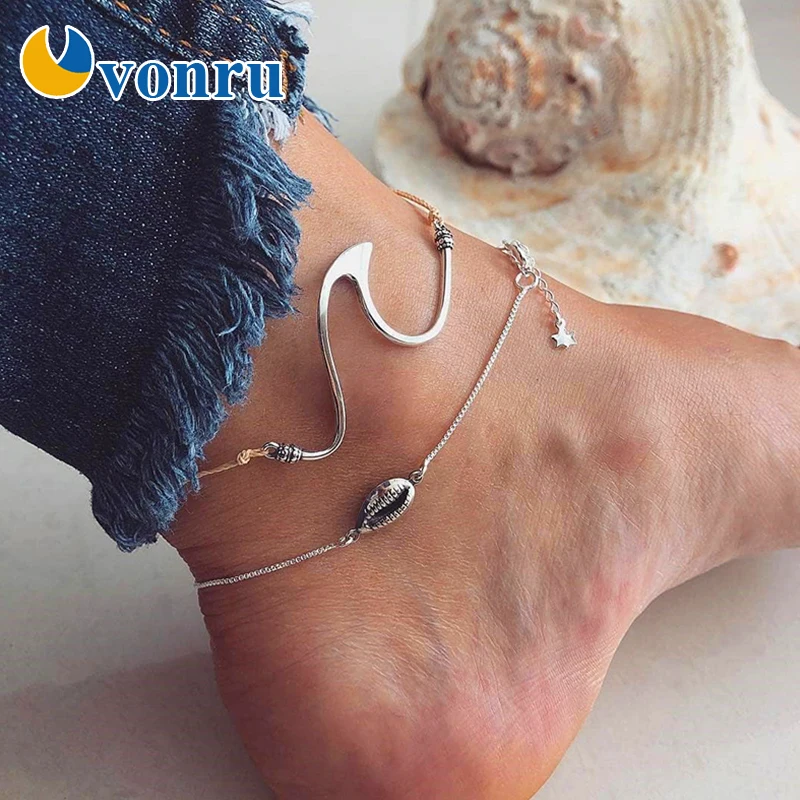 Богемная пляжная волнистая оболочка набор ножных браслетов для женщин винтажный