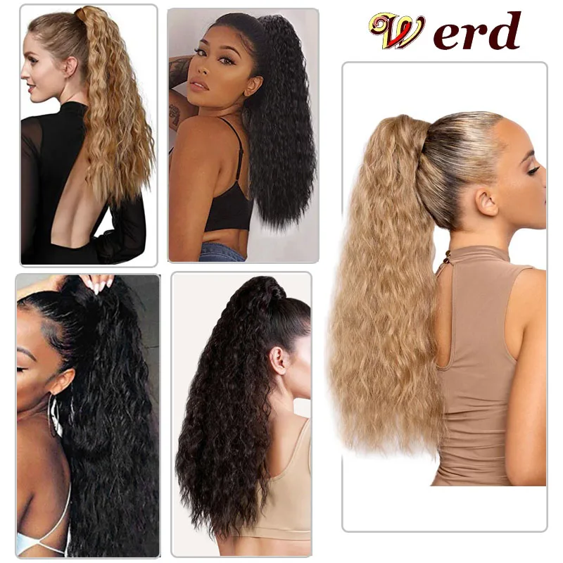 Волнистые Длинные Синтетические парики для конского хвоста верблюда Кукурузные