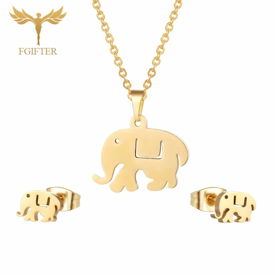 Elephant Jewelry Set Fgift, Детский комплект ювелирных изделий для девочек, серьги-гвоздики в виде лошади, ожерелье с подвеской, ювелирные изделия из нержавеющей стали, детский подарок - Окраска металла: Elephant Jewelry Set