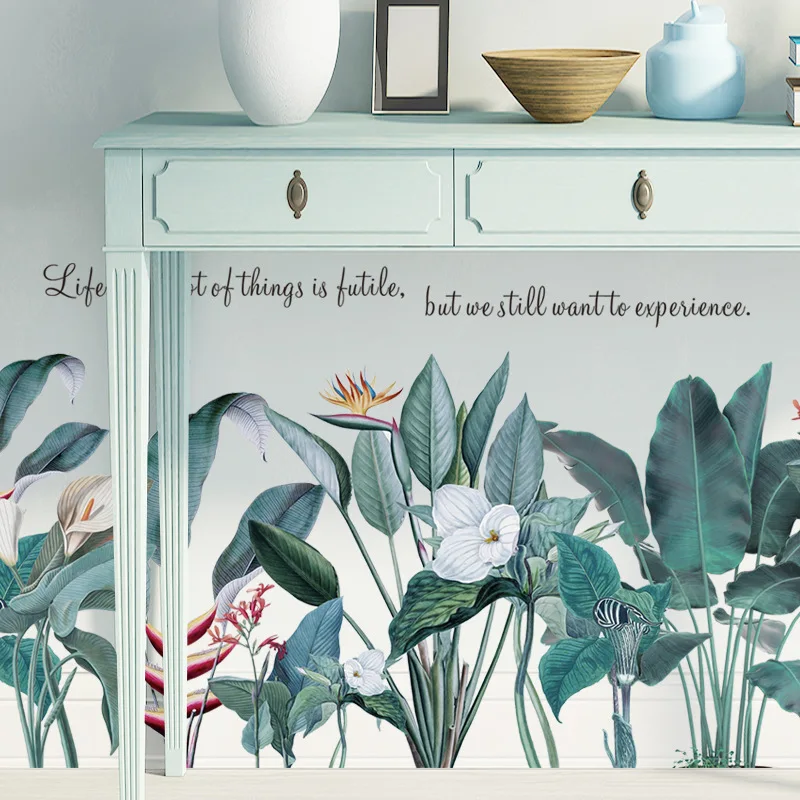 Большая наклейка на стену 112cmX50 зеленая оставьте растение для дома гостиной