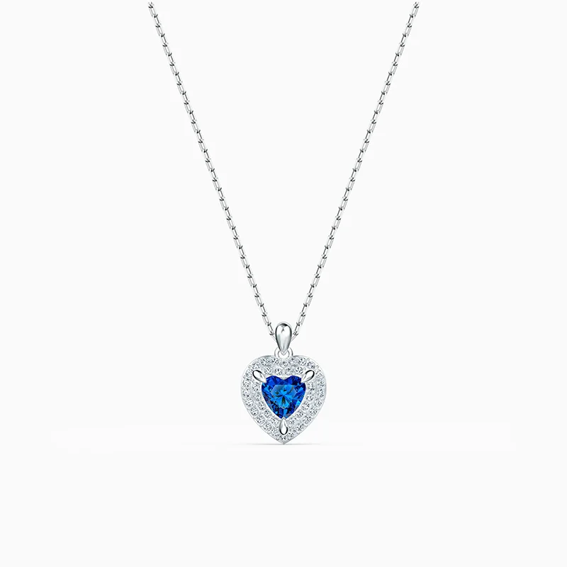 

2020 Fashion Jewelry SWA New Pendant Necklace Charming Dark Blue Heart-shaped Exquisite Crystal White Gold Necklace Female Roman