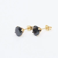 black aaa zircons stud earrings from 3mm to 8mm 316 l stainless steel real golden plated no easy fade allergy free