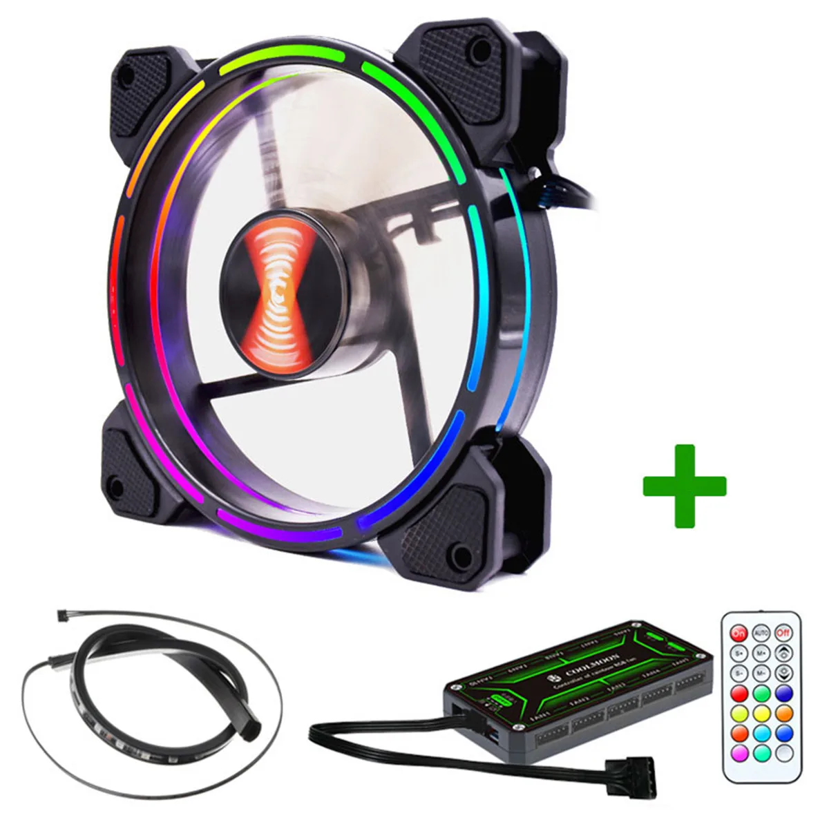 1 fan set 120 мм кулер вентилятор двойной Aura DC 12 В RGB PC Вентилятор охлаждения для компьютера бесшумный игровой чехол с ИК-пультом дистанционного управления светодиодный светильник - Цвет лезвия: 1 fan set