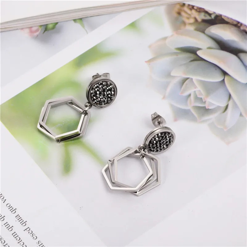 Набор сережек OUFEI из нержавеющей стали цвета розового золота и черного для женщин