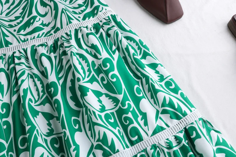 

Autumn New 2020 Elegant High Waist Women Skirts Female Printed A Line Korean Vintage Calf Fashion green Skirt