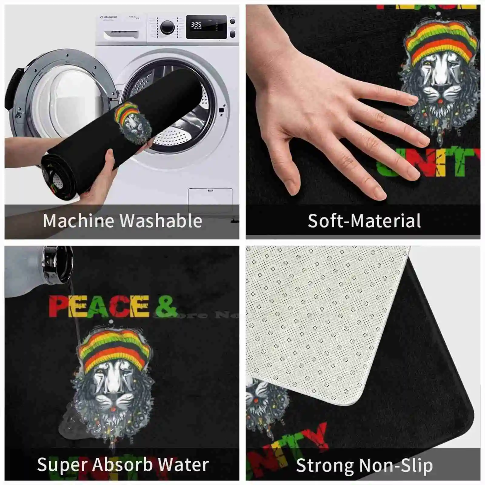 Мягкий Нескользящий 3D коврик для ног Peace & unit Bob Marley Rasta Lion Reggae