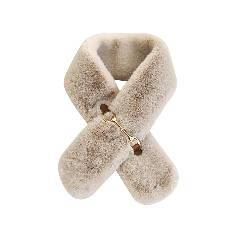 

Solid Color Warm Faux Rex Rabbit Fur Scarf Women Female Fashion Short Neck Scarf With Buckle Joker Plush Collar Ring