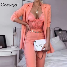 COSYGAL, осень, Модный комплект с курткой для офисных леди, сексуальный женский костюм, прямые брюки, вечерние, Клубные наряды, Женский комплект 2 шт. костюм