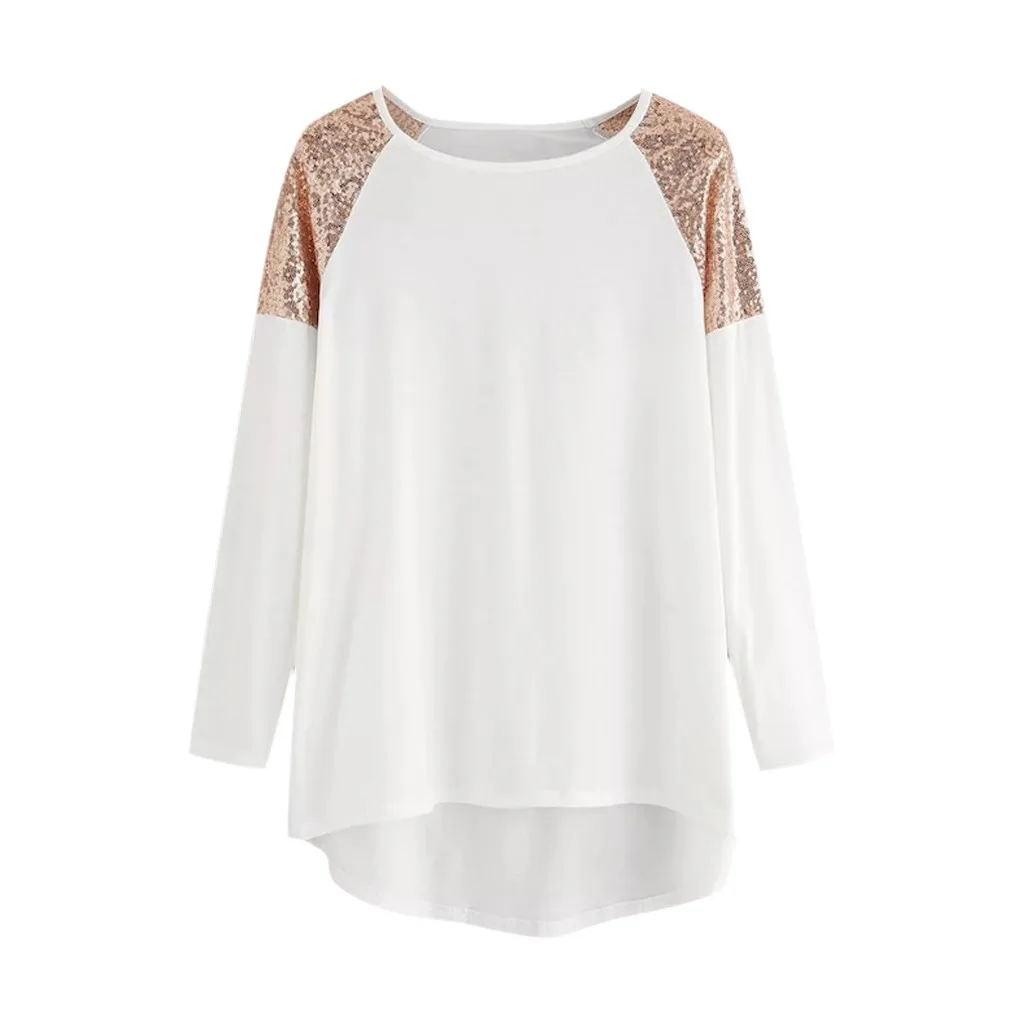Женская туника с круглым вырезом и длинными рукавами контрастная Лоскутная