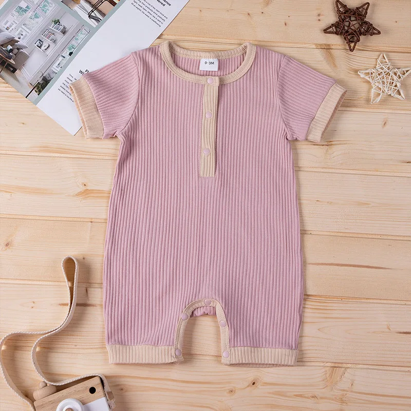 

2021 Newbom Baby Girl Clothes Solid Cotton Romper Unisex Baby Boy Clothes Short Sleeve Summer Pajamas Ropa Bebe