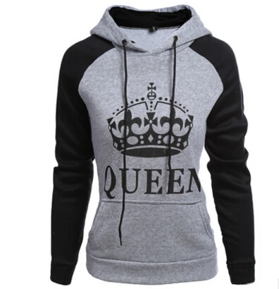 STYLE B QUEEN Модная новинка, осенне-зимняя толстовка с капюшоном для пар, толстовка с принтом короля и королевы, толстовка с капюшоном и длинным рукавом с карманом для влюбленных - Цвет: STYLE B QUEEN