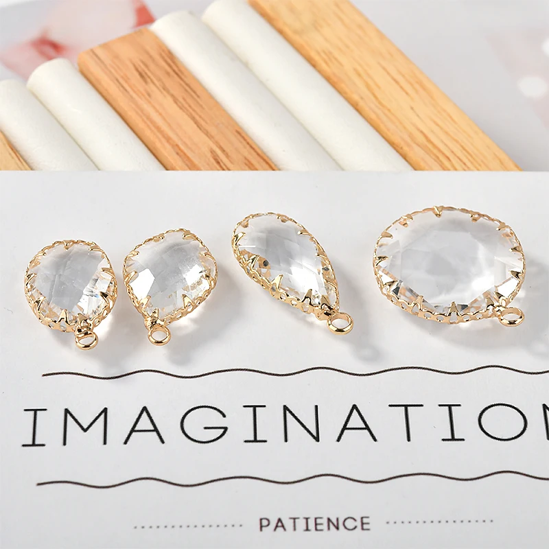 Медная Плоская обернутая Золотая подвеска прозрачная стеклянная белая