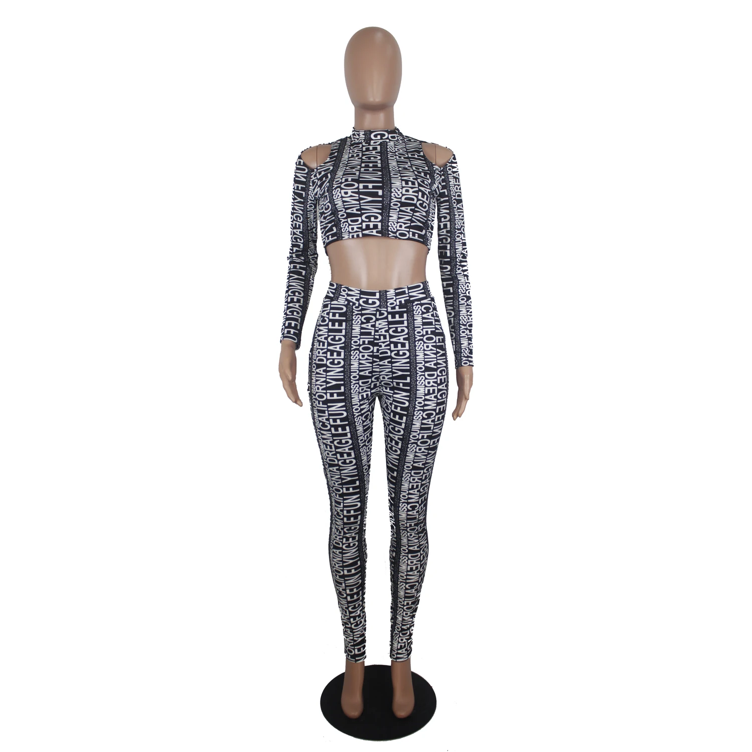 Зимний женский комплект с длинным рукавом спортивный костюм буквенным принтом