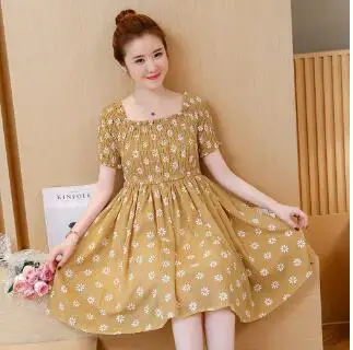 yellow Летнее белое платье без Плеч для беременных, растягивающееся платье с квадратным воротником для беременных женщин, хлопковое платье с цветочной вышивкой - Цвет: yellow