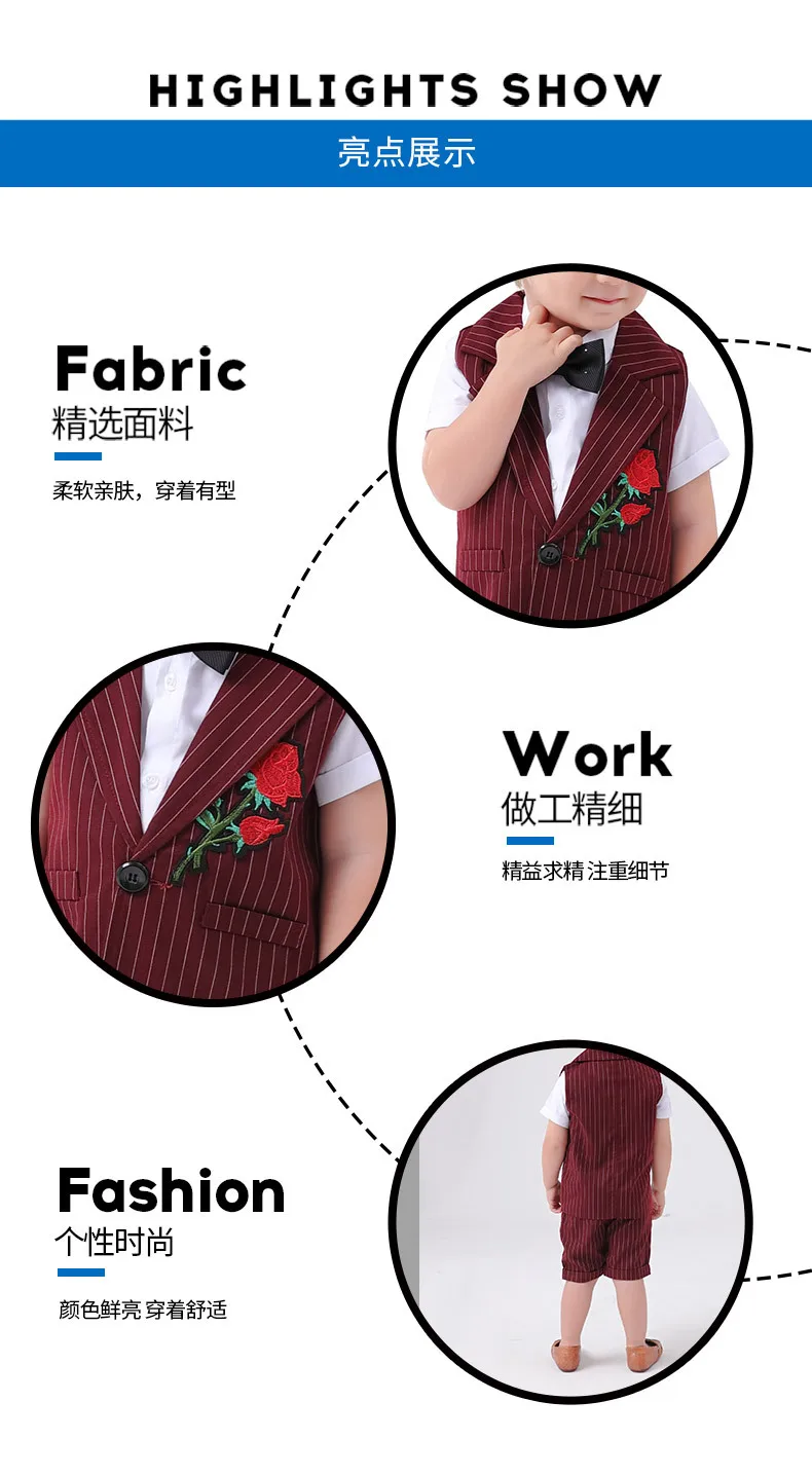 

3Piece Spring Fall Kids Outfits For Baby Boy Clothes Set Fashion Gentleman Suit Stripe Vest+Shirt+Shorts Children Clothing 1924