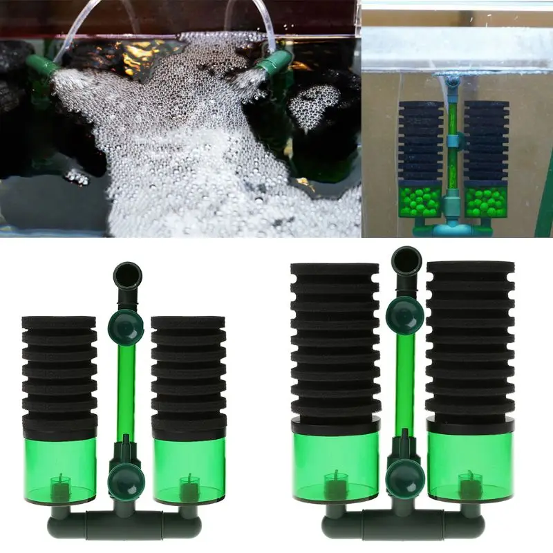 

Aquarium Fish Tank Biochemical Sponge Filter Air Pump Double Head w/ Suction Cup