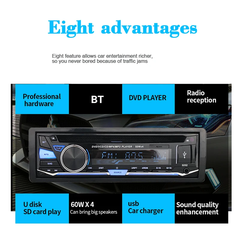 Автомагнитола стерео с пультом дистанционного управления BT Bluetooth Съемная панель 1 DIN аудио Музыка FM AUX в USB SD карта CD DVD MP3 плеер