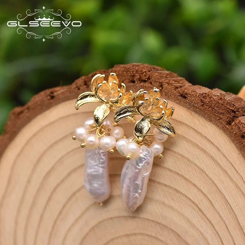 GLSEEVO в форме цветка очаровательные Висячие серьги для женщин натуральный