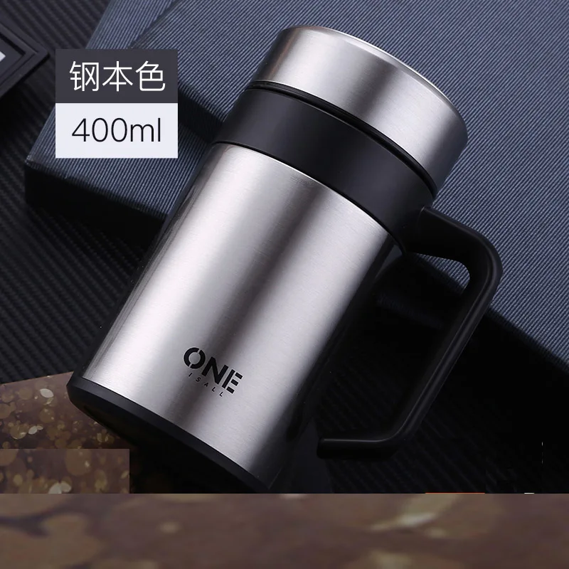 Мужские вакуумные фляжки термосы для офиса объемом 400 мл напитков чашка с ручкой