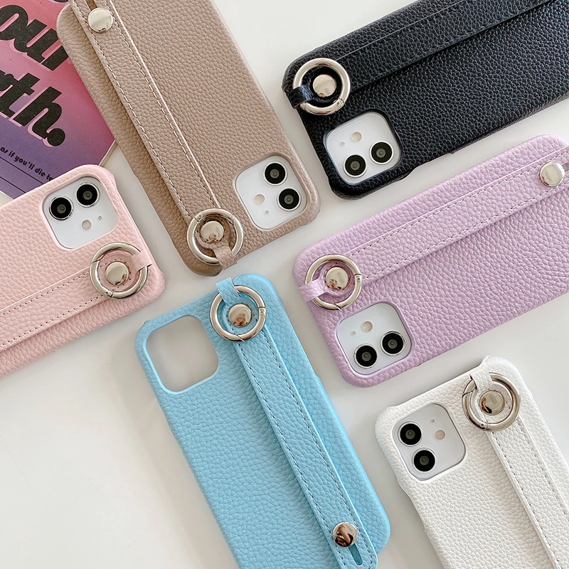 Luxury wrist strap leather stand holder phone case For iphone 11 11Pro 14 pro 12Pro 13 13Pro Max X Xs max 7 8Plus cover capa