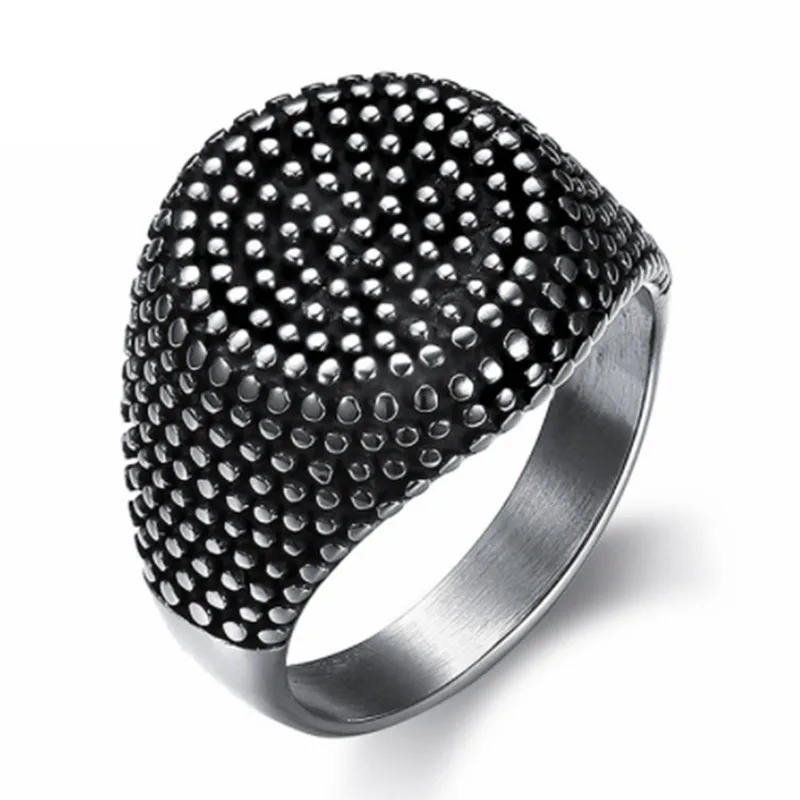 

Classic Punk Round Black Bumps Dots Ring Vintage High Quality Metal Men Rock Biker Jewelry