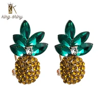 charm pineapple colorful crystal clip earrings for woman temperament multi color rhinestone statement earring girl party brincos