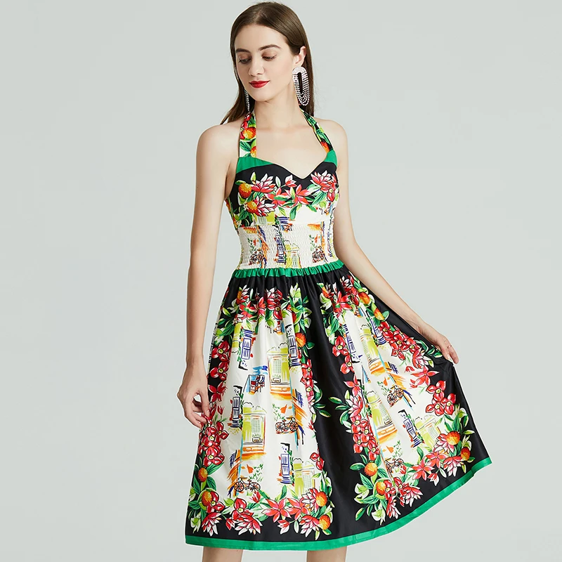 Женское хлопковое платье средней длины модельное на бретелях спагетти с